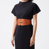 Tan elastic-backed suede belt